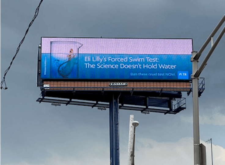 billboard that says eli lilly's forced swim test: the science doesn't hold water