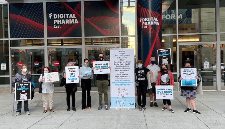 peta protestors at digital pharma east conference