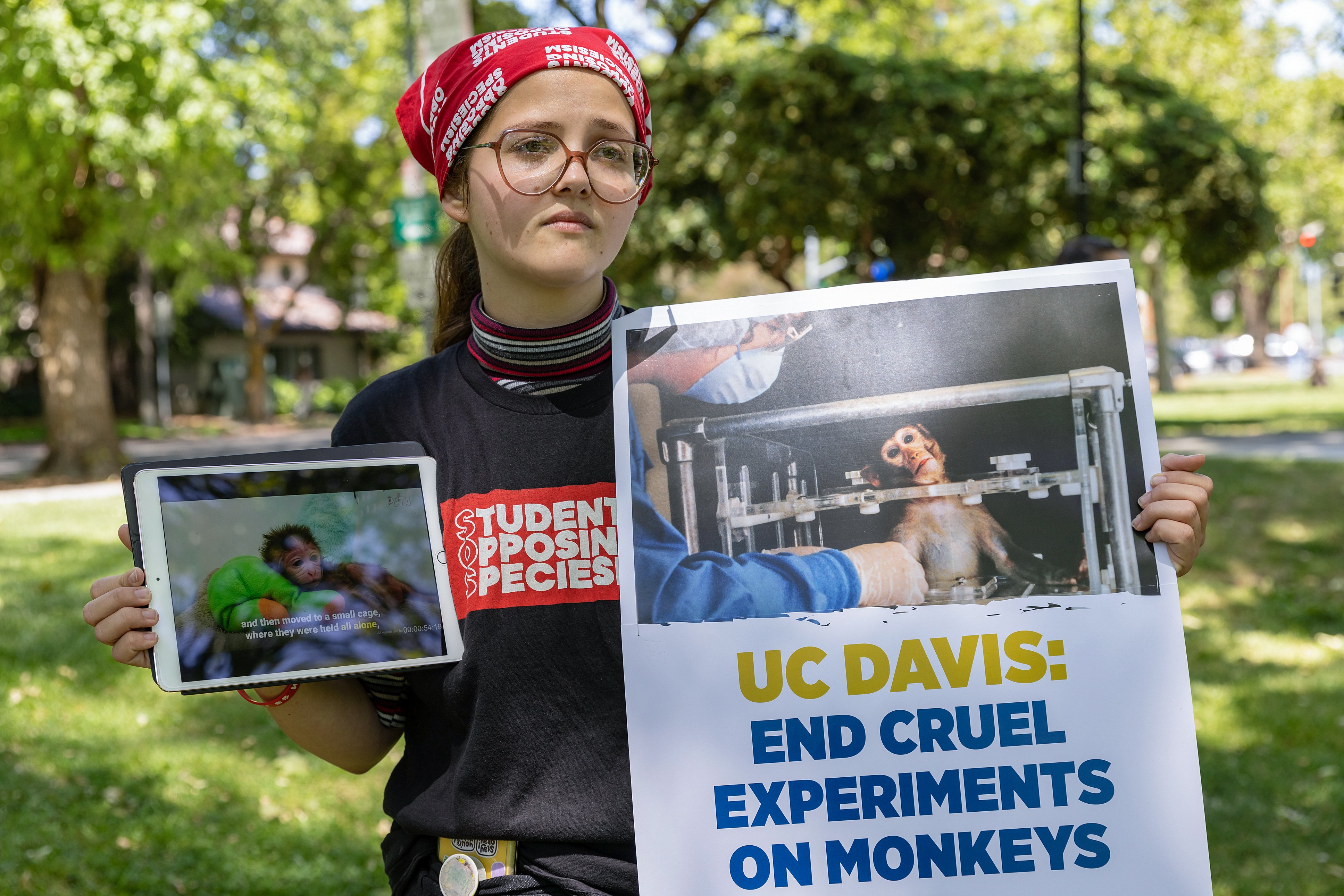 Student activists at the University of California–Davis (UC-Davis) protesting the California National Primate Research Center (CNPRC).