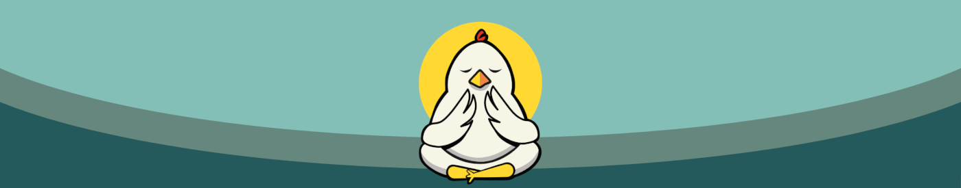 A cartoon chicken meditating