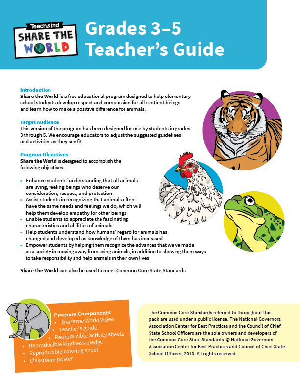Page 1 of the updated Teacher's Guide for Share The World K-2 from TeachKind