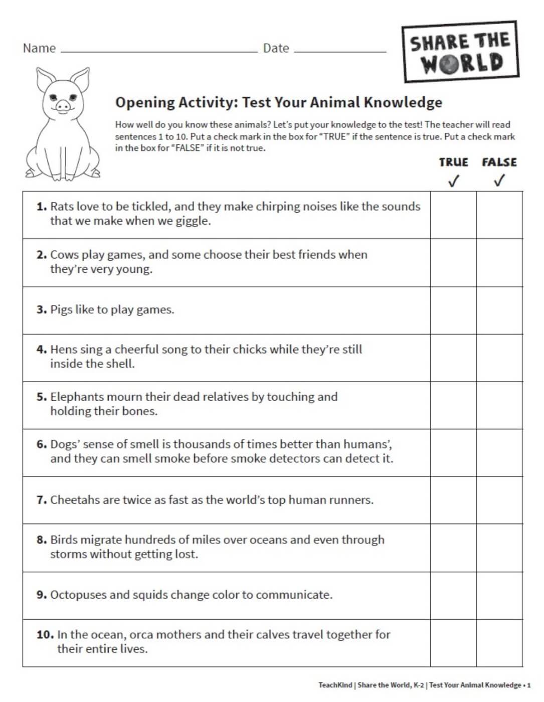 Page 1 of the updated 2024 Worksheets for Share The World K-2 from TeachKind