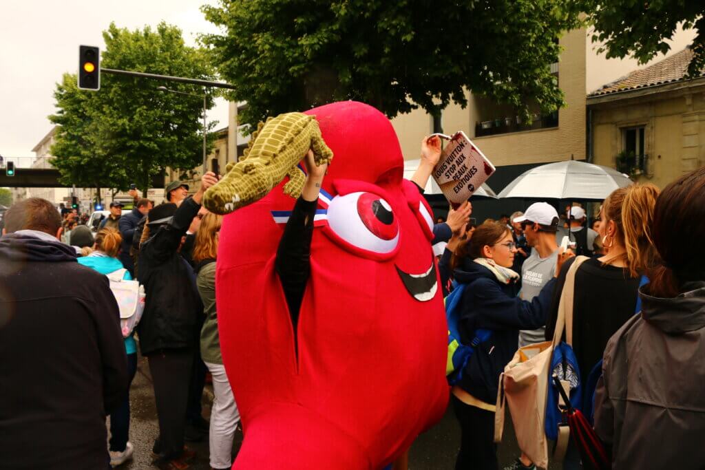 peta spoof phyrge hat at paris summer 2024 olympics in bordeaux