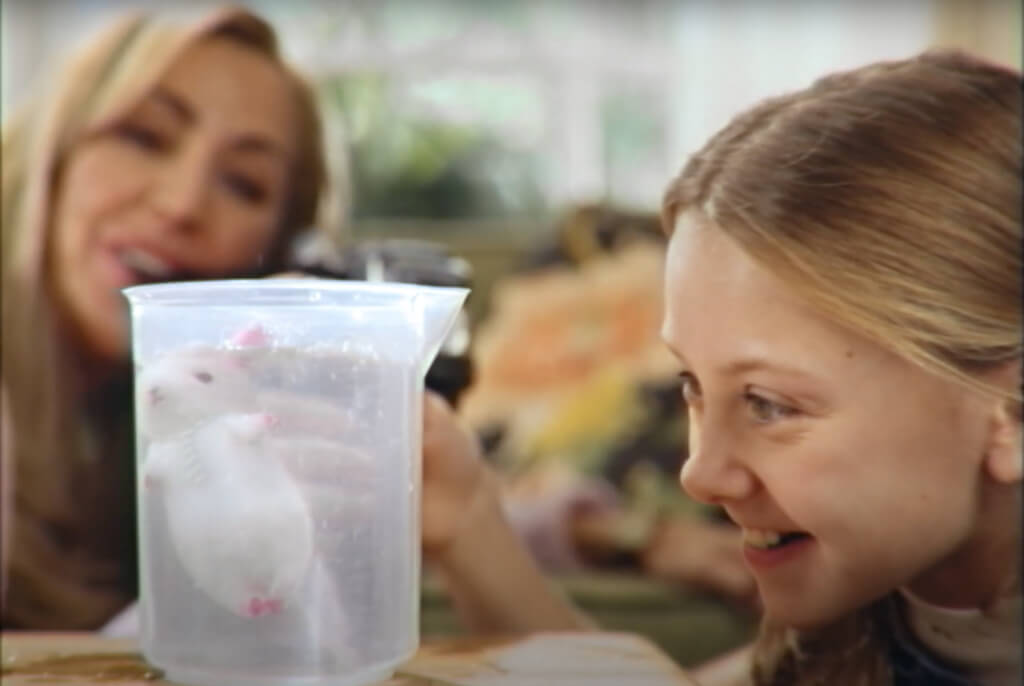 a girl plays with peta's "science" toy for kids