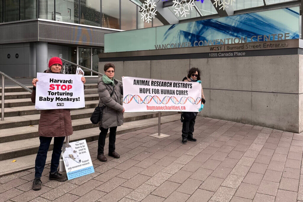 Demonstrators holding signs