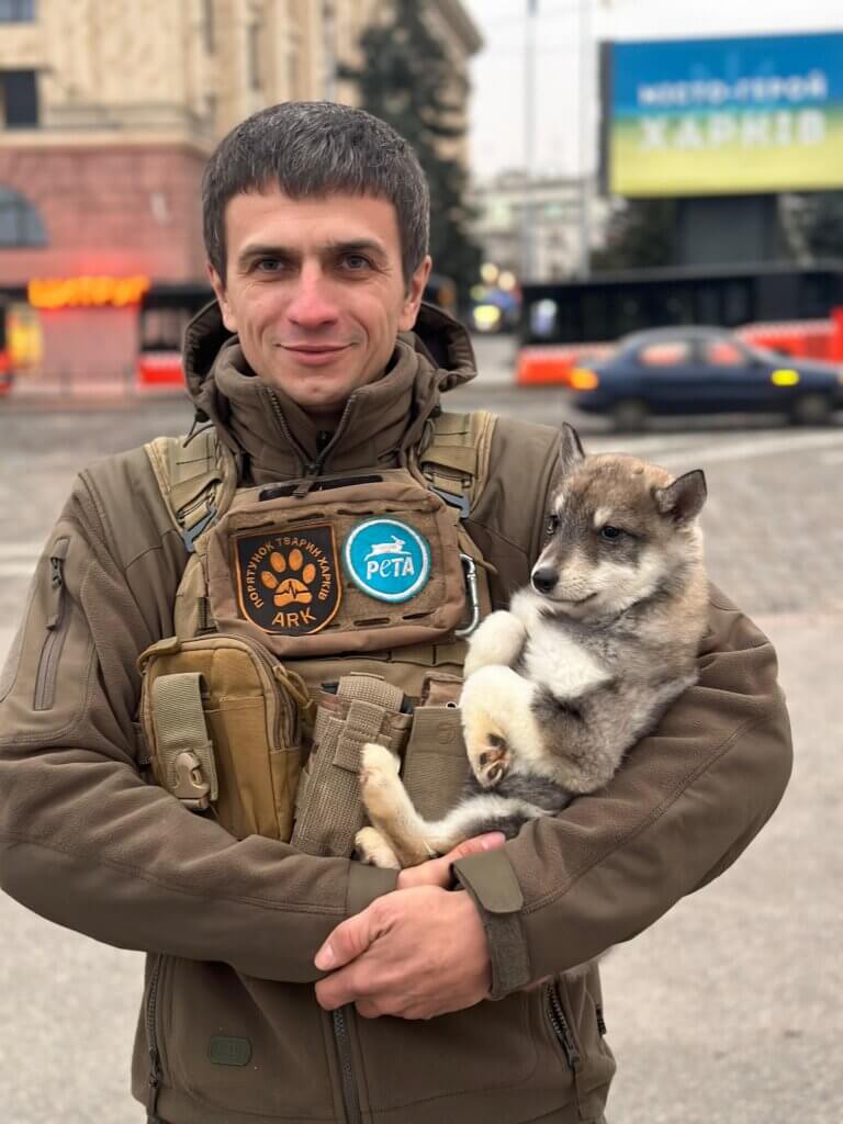 Ruslan with rescued dog